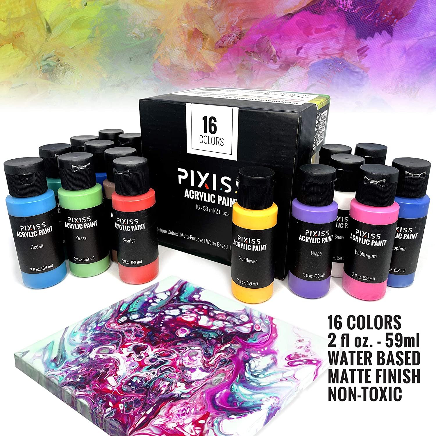 Floetrol For Acrylic Paint Pouring Kit, Flotrol Acrylic Pour Medium  Additive, 16 Acrylic Pouring Paints, 20 Pixiss Wood Mixing Sticks 