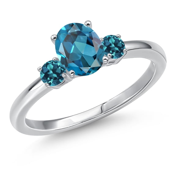 Gem Stone King 14K White Gold London Blue Topaz Engagement Ring for Women | 1.26 Cttw | Oval 7X5MM | Gemstone November Birthstone | Size 9