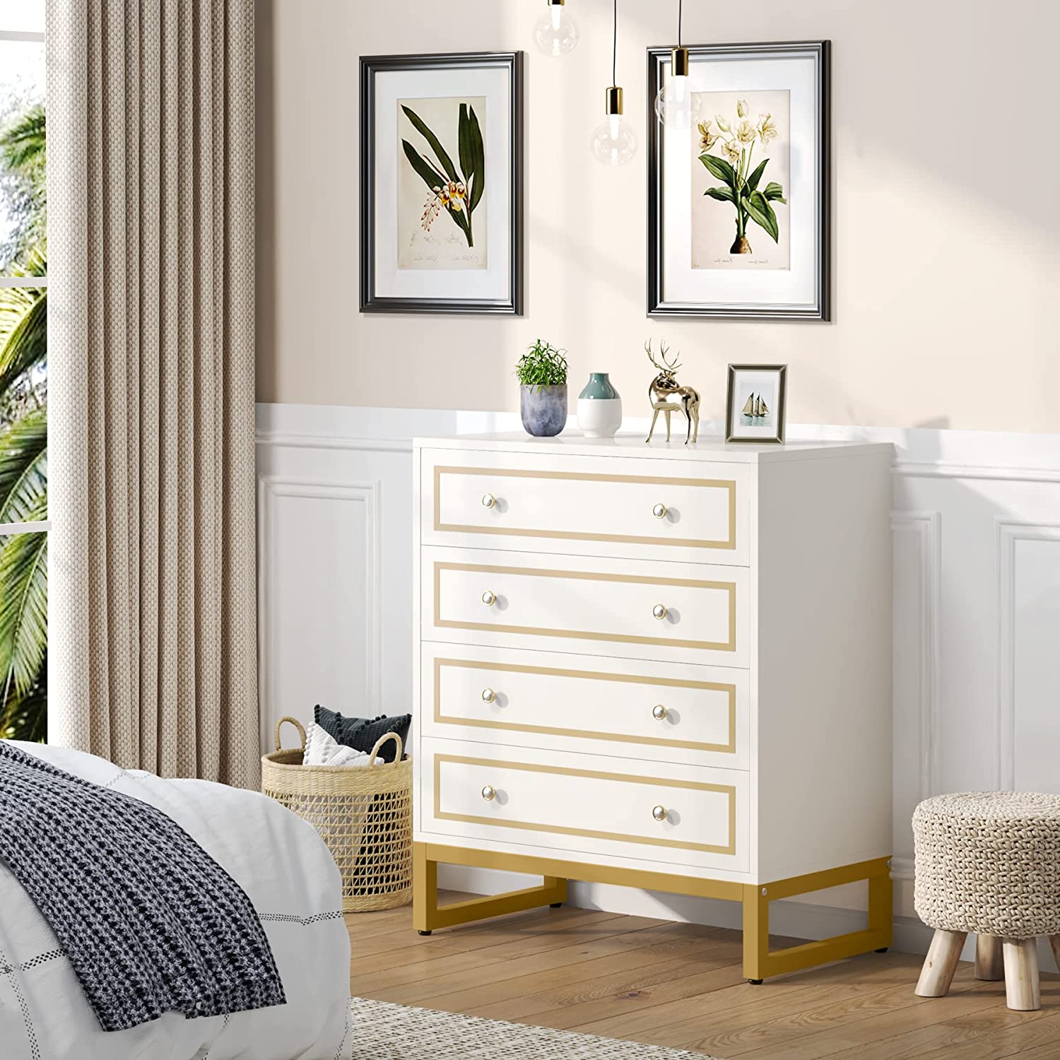 Tribesigns 4 Drawer Dresser Chest for Bedroom Living Room, White and