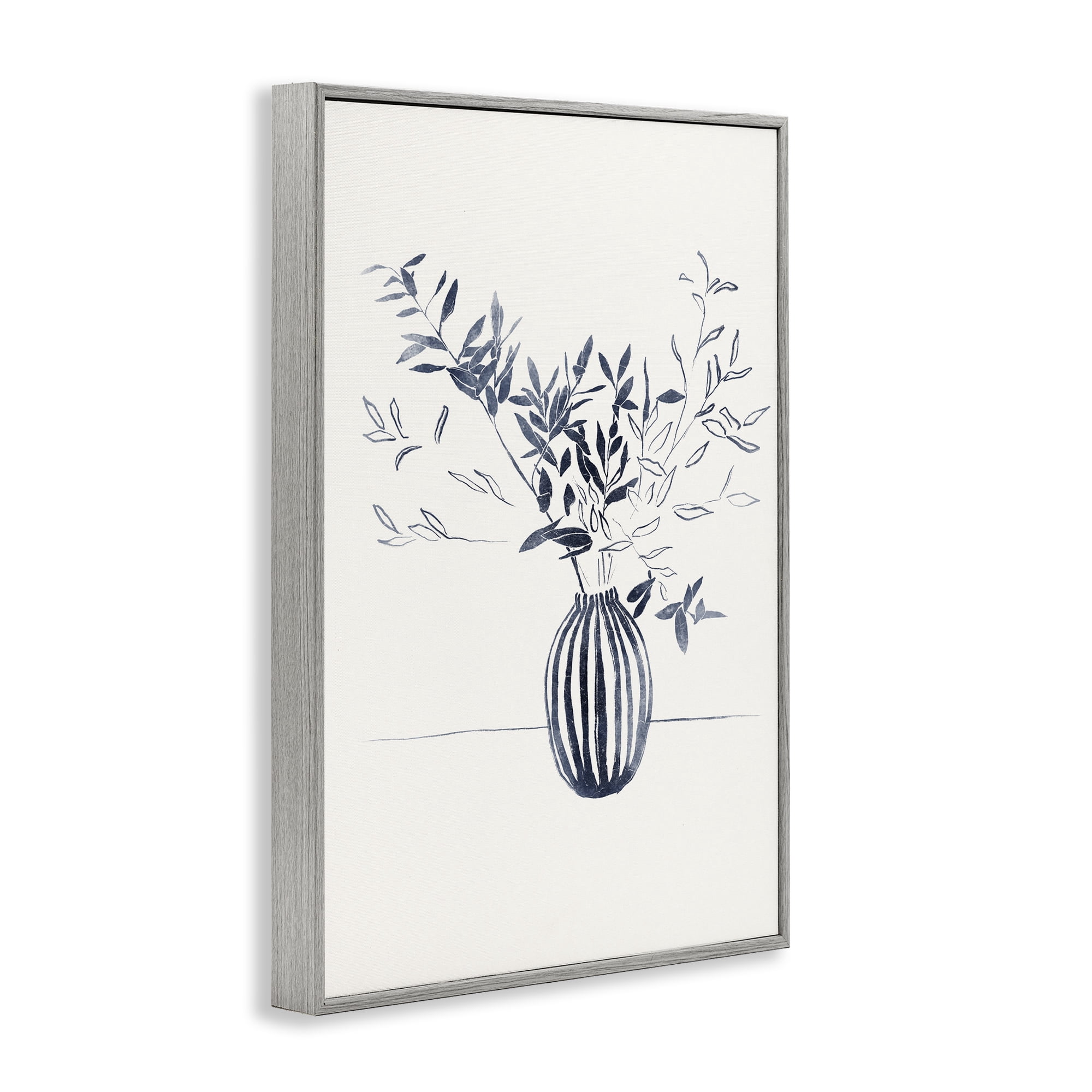 Stupell Industries Minimal Bud Vase Botanical & Floral Painting Gray Framed Art Print Wall Art, 12 x 18