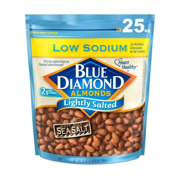 Pack of 2 - Blue Diamond Almonds, Low Sodium Lightly Salted, 25 Ounce Packaging May Vary