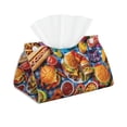 thumbnail image 2 of Lsque Vibrant Picnic Food Spread Printed Long Tissue Box Cover Holder, Facial Paper Organizer Dispenser,Triangle with Bottom Belt, PVC Leather Decorative Organizer, 2 of 9