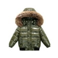 thumbnail image 2 of Boys Girls Winter Coat Padded Parka Jacket Thicken Puffer Jackets Coats Kids Teen Faux Fur Hooded Winter Down Windbreaker Snow Jacket Warm Windproof Outwear with Zipper and Pocket Army Green 3-4Years, 2 of 4