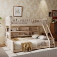 thumbnail image 3 of Leumius Twin XL over Queen Bunk Bed with Integrated Shelving, Color-Changing Lights and Pegboard for Boys Girls Beige, 3 of 9
