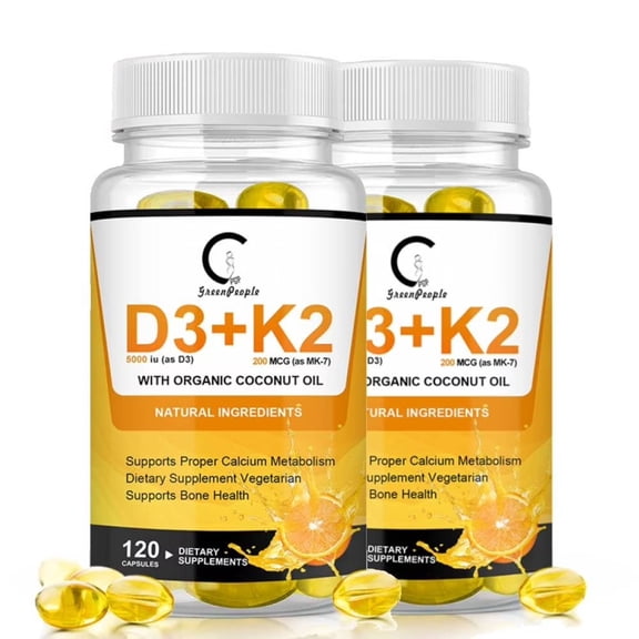 (2 Pack)GPGP Vitamin D3 5000 IU   K2 (200mcg MK7) Supplement for Bone and Heart Health, Immune Support, 240 Softgels