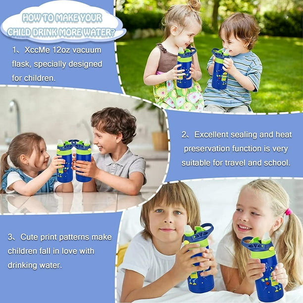 CPDD Gobelet pour enfants, bouteille d'eau pour tout-petits en acier  inoxydable de 12 oz, gobelet isotherme à double paroi avec poignée et  couvercle anti-éclaboussures, thermos pour enfants pour lait d'eau (bleu, 1