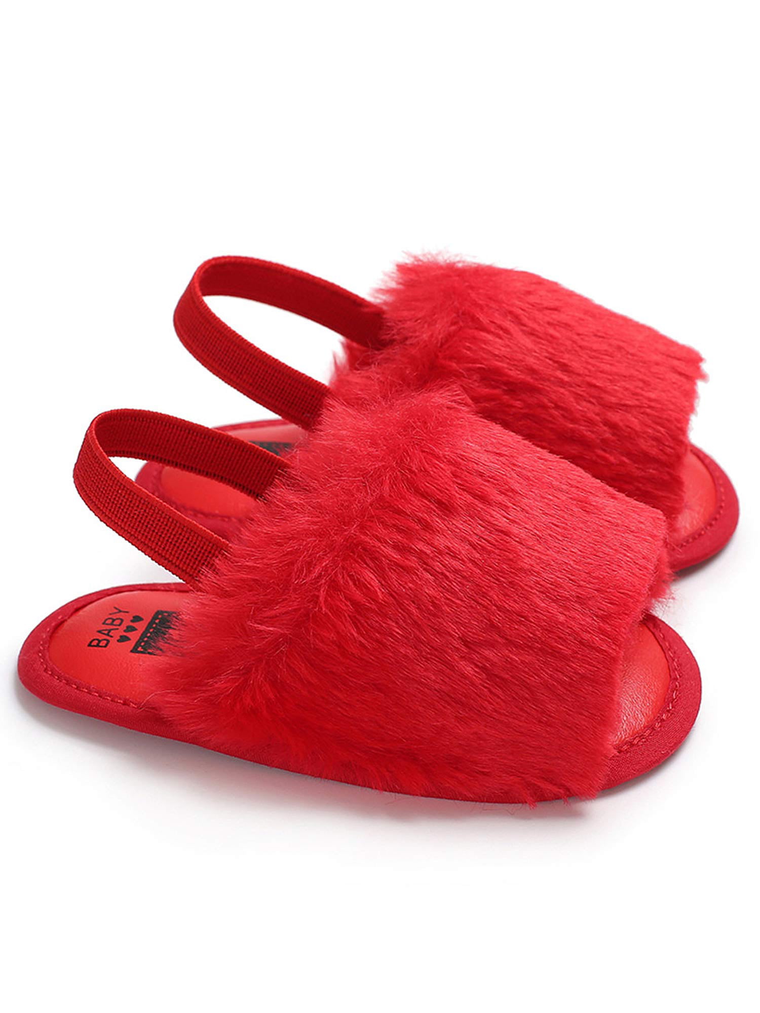 Kids Toddler Youth Real Fox Fur Flat Shoes Fur Sandals Flip Flops Slides Slipper 