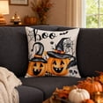 thumbnail image 3 of Vintage Halloween Throw Pillow Covers 18x18,Pumpkins Ghost Bat Pattern Seasonal Decorative Horror Cushion Case Decoration for Home Sofa Couch Bed, 3 of 5
