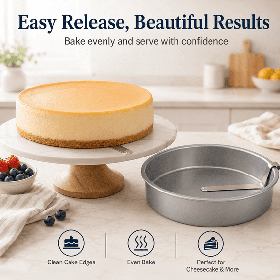 Round Cake Pan Metal Nonstick - Fast-Release Baking Pan, Built-In Swivel Blade for Easy Cake Removal Nonstick Bakeware for Layer Cakes Dishwasher Safe for Home Bakers
