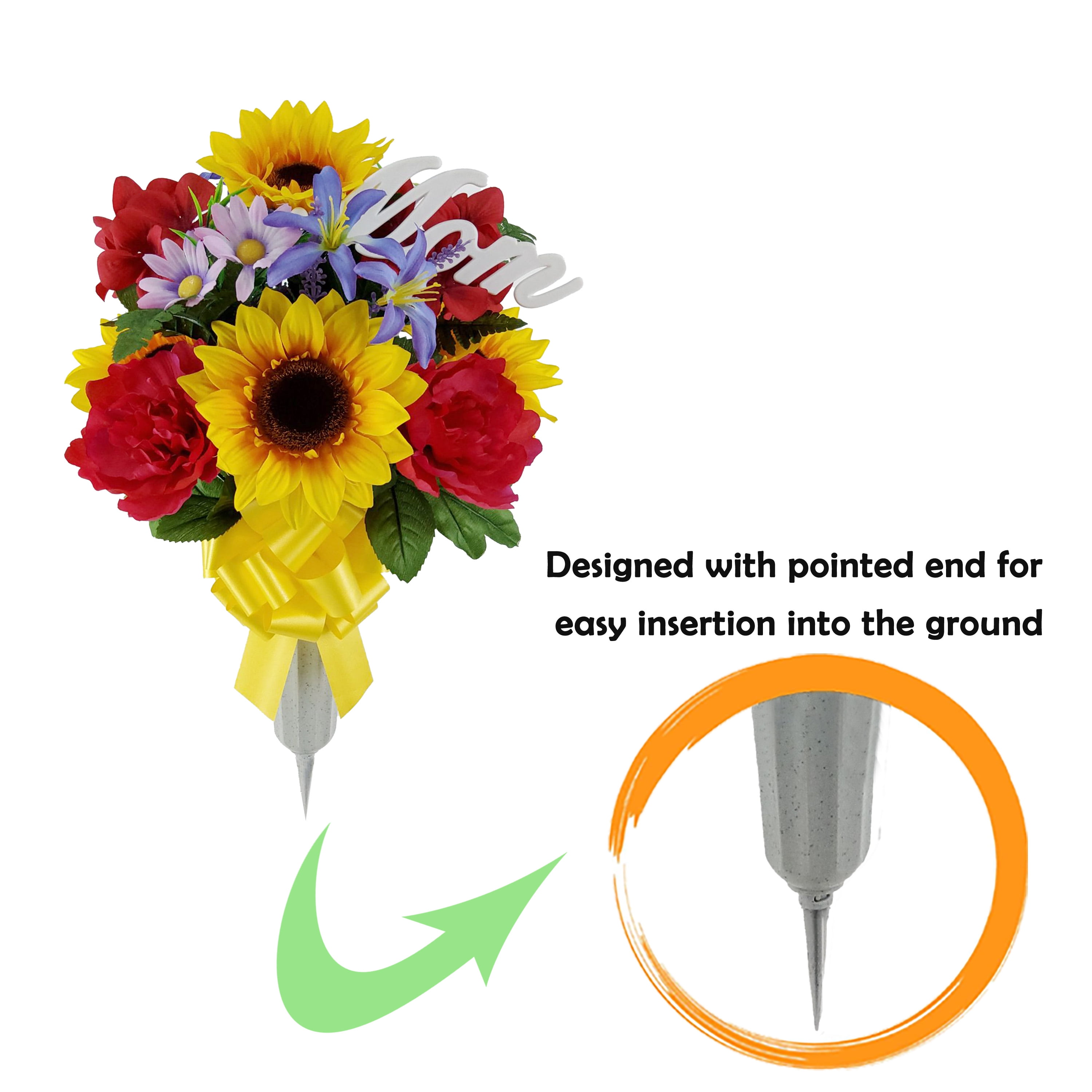 Mainstays 20in Outdoor Artificial Flowers in Vase with "Mom" Sign, Yellow Sunflower and Red Peony.