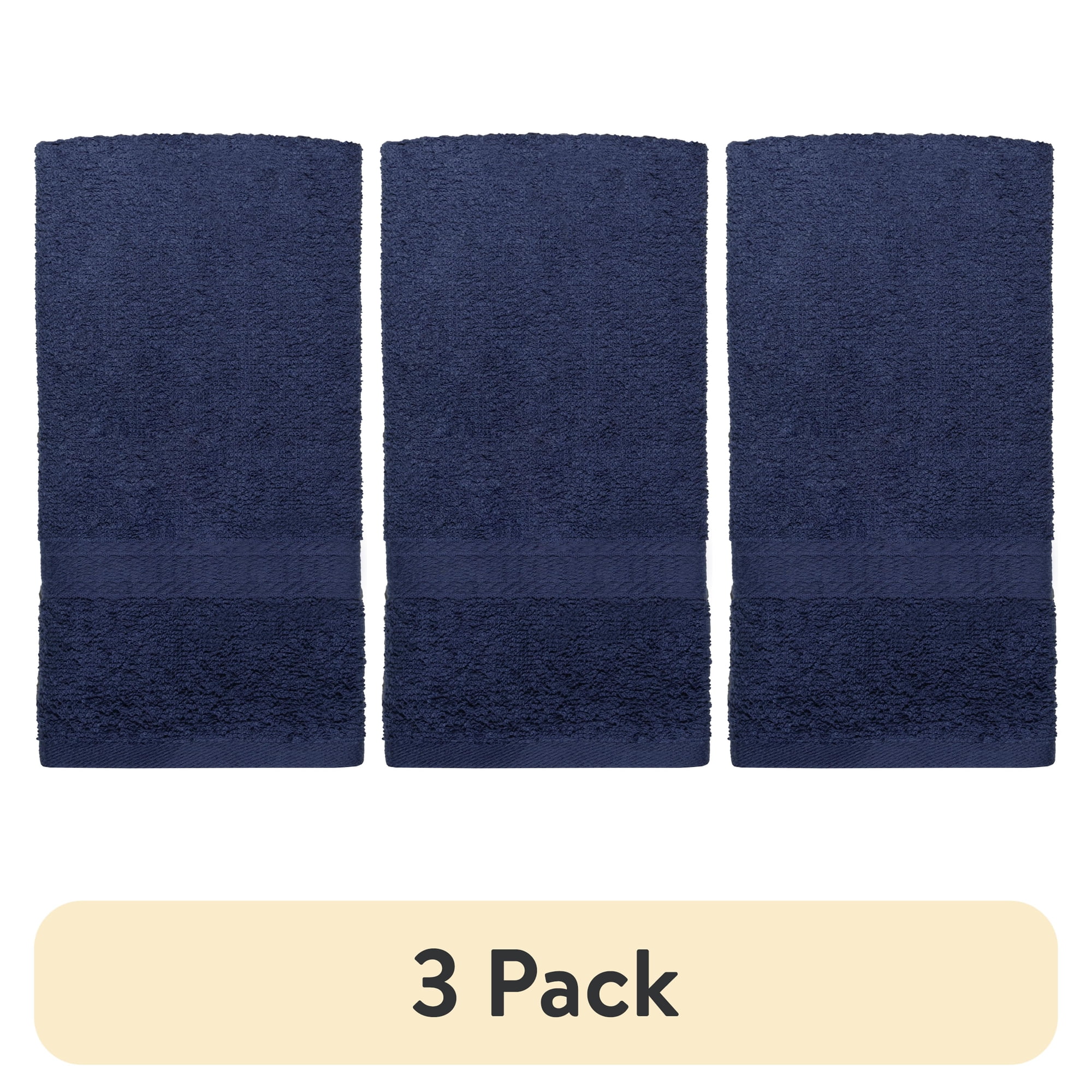 (3 pack) Mainstays Basic 100% Cotton Hand Towel, Navy