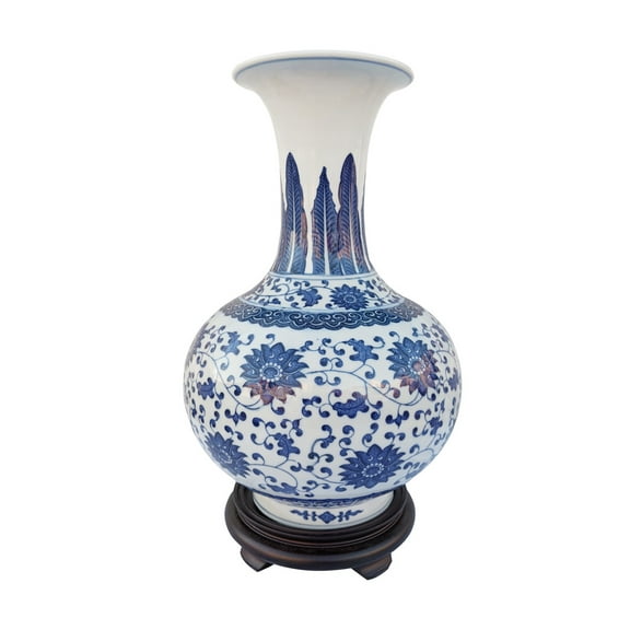 13" Chinese Blue and White Porcelain Ball Vase - Oriental Furniture Warehouse