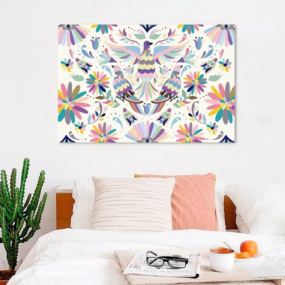 Cuadro Decorativo Arte Mexicano Huichol Otomí Lienzo Canvas Artístico No Sintético Tintas Ecologica