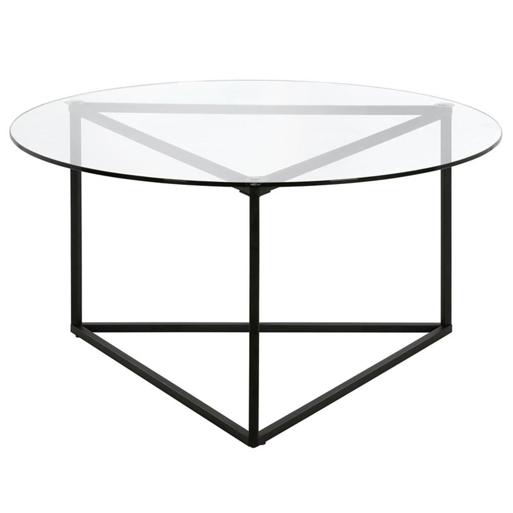Evelyn&Zoe Jenson 35" Wide Round Coffee Table with Glass Top, Blackened Bronze