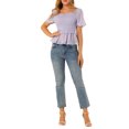 thumbnail image 2 of INSPIRE CHIC Women's Ruffle Peplum Square Neck Flare Short Sleeve Crop Smocked Blouse S Purple, 2 of 7