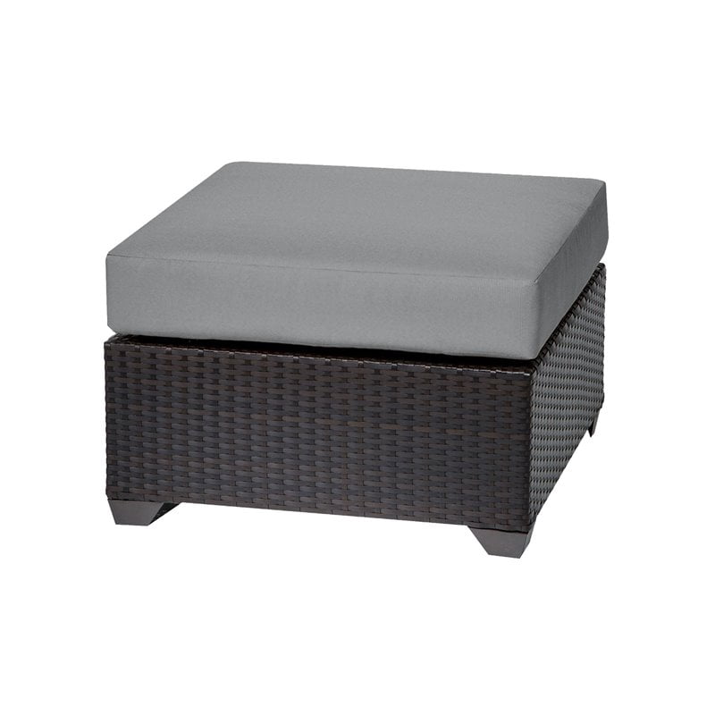 TK Classic Barbados Wicker Patio Square Ottoman in Gray