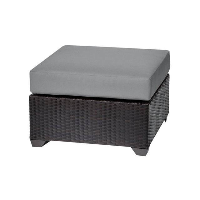 TK Classic Barbados Wicker Patio Square Ottoman in Gray