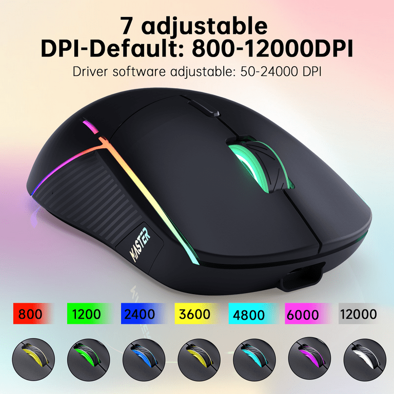 Mouse Gaming Wireless 4800 DPI - 8 Pulsanti Per PC E Mac, Nero - Foto 7