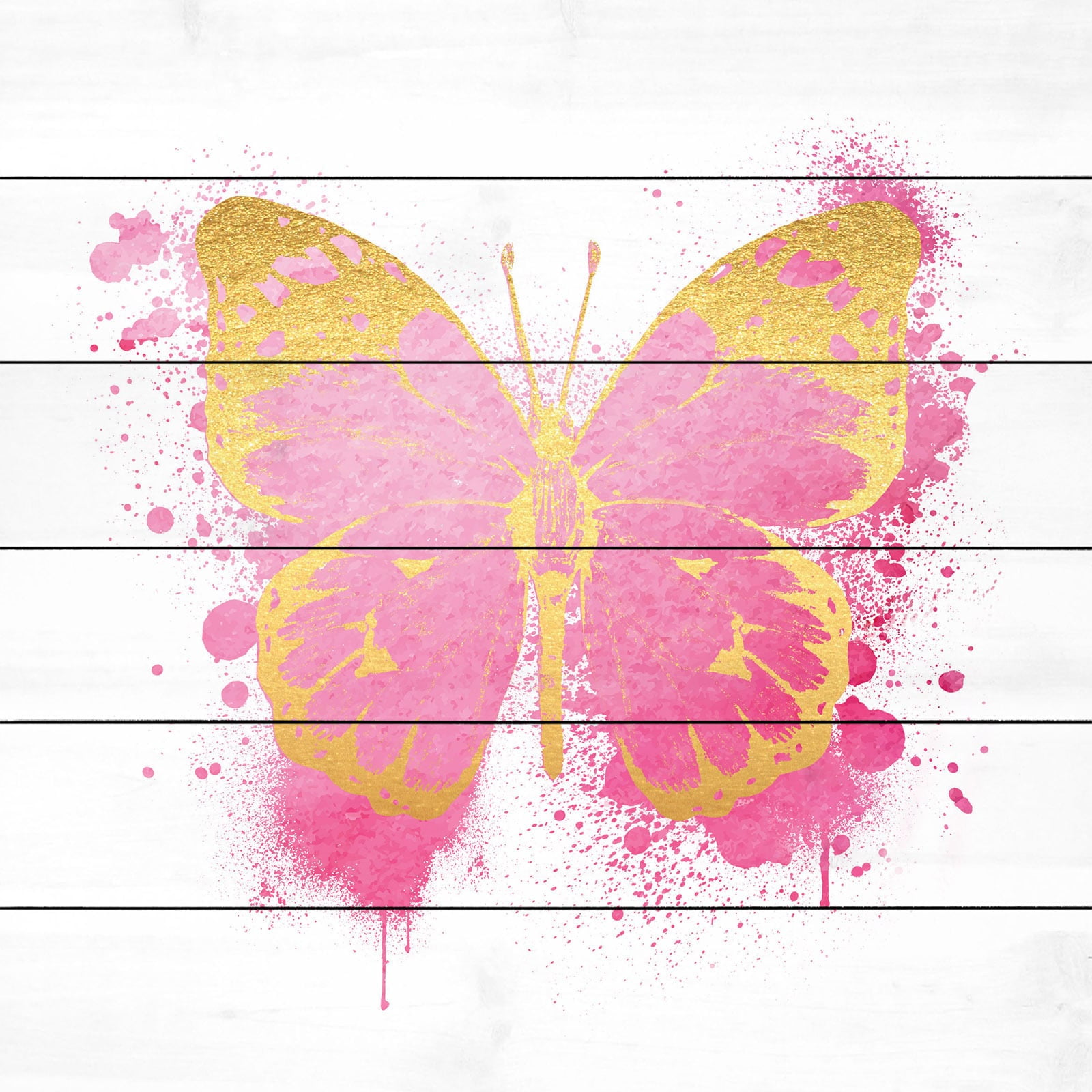 Marmont Hill "Butterfly Gold Pink" by Amanda Greenwood Painting Print on White Wood