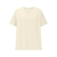 thumbnail image 4 of HOMBOM Beige Tops for Women Casual Drop-Shoulder Solid Slit Hem Short Sleeve V Neck Blouse 2XL, 4 of 6