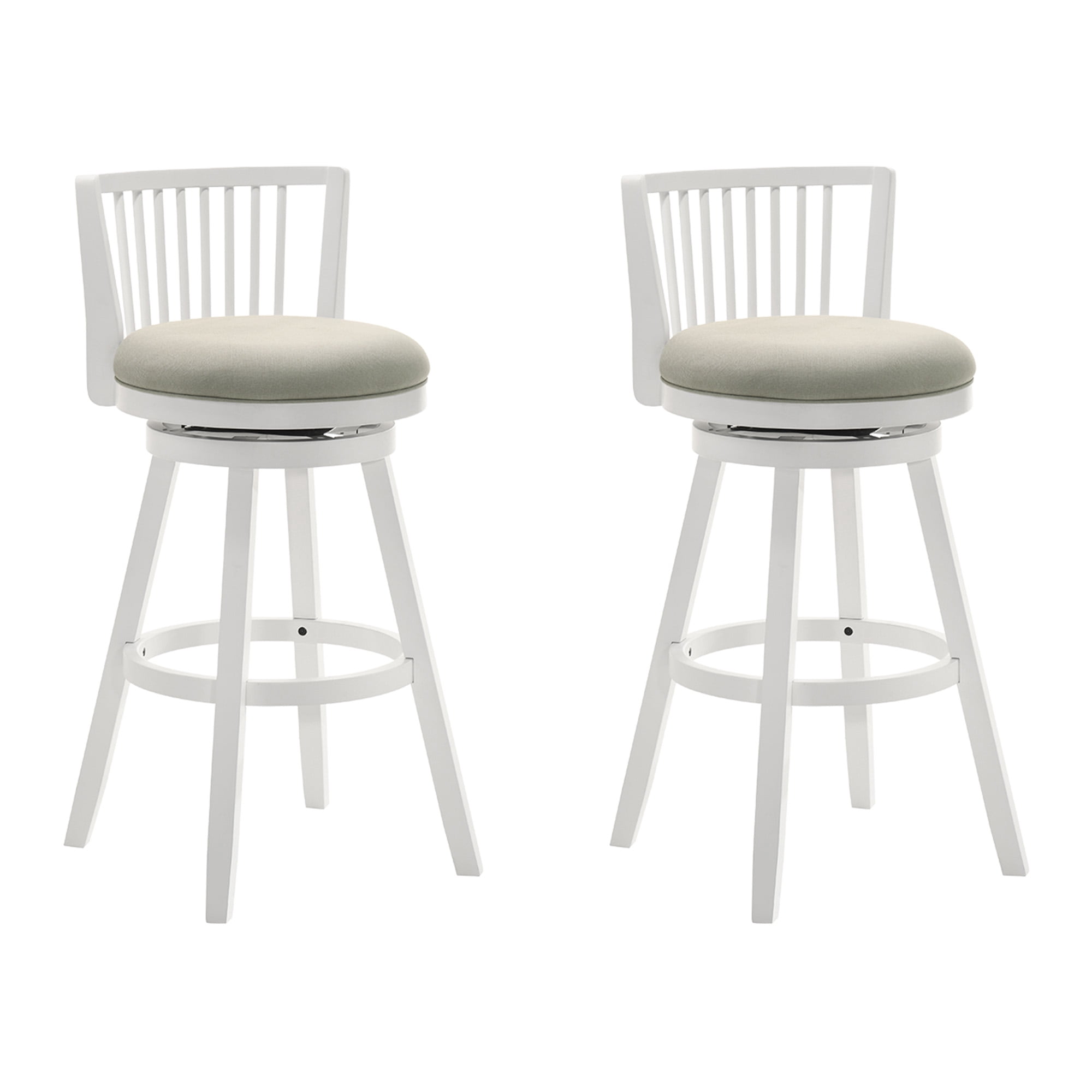Harper 30 in. Matte White Bar Height Rubberwood Swivel Barstool with Fog Fabric Seat - Set of 2