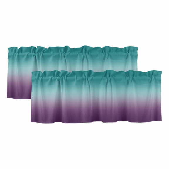 Teal Purple Ombre Valances for Windows, Turquoise Gradient Modern Abstract Art Light Filtering Kitchen Curtains, Rod Pocket Window Valance Curtains for Living Room Bedroom, 42" W x 12" L, 2 Panels