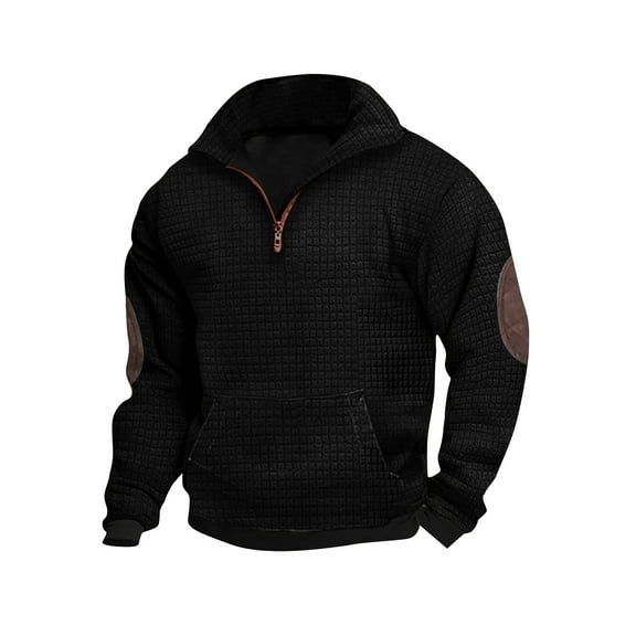 Idoravan Clearance Mens Tops Plus Size, Mens Pocket Stand-Up Collar Zip-Up Top Long Sleeve Stand-Up Collar TopShirt Black XXL