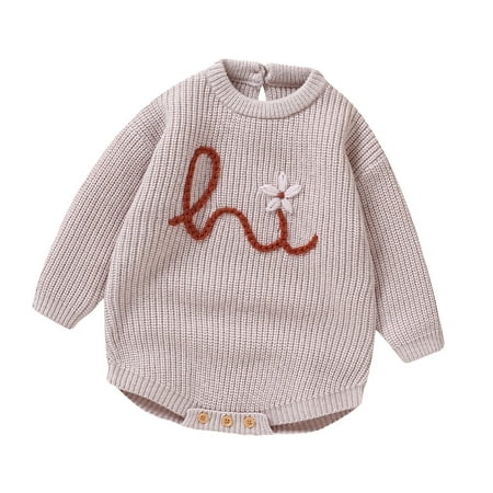 

Baby Girl Boy Embroidery Floral Knit Sweater Romper Sweatshirt Long Sleeve Bodysuit Warm Fall Winter Clothes Toddler Boy Fall Outfits 1st Halloween Baby Girl Outfit Baby Clothes 3-6 Months