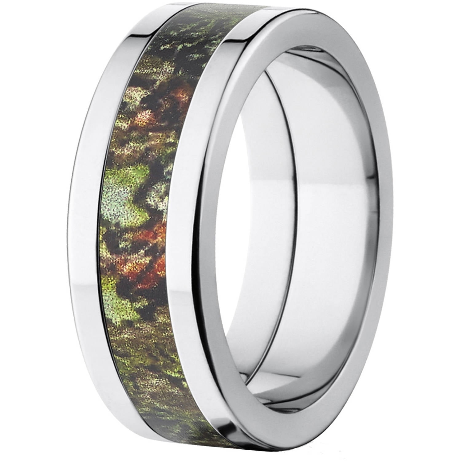 Obsession Men's Camo 8mm Stainless Steel Wedding Band with Polished Edges and Deluxe Comfort Fit