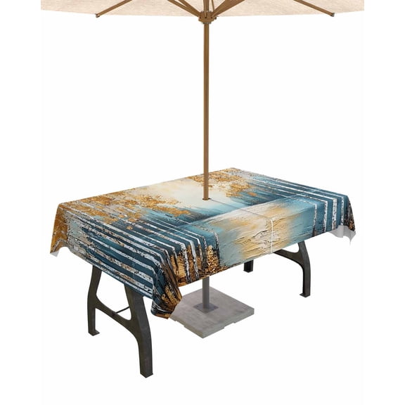 nqOlkjepod Impressionist Oil Painting Outdoor Tablecloth with Umbrella Hole & Zipper, Modern Tree Spring Summer Rectangle Table Cover 60x120 Inch, Dining Waterproof Table Cloth Protector for Patio