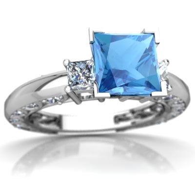 Blue Topaz Art Deco Ring in 14K White Gold by