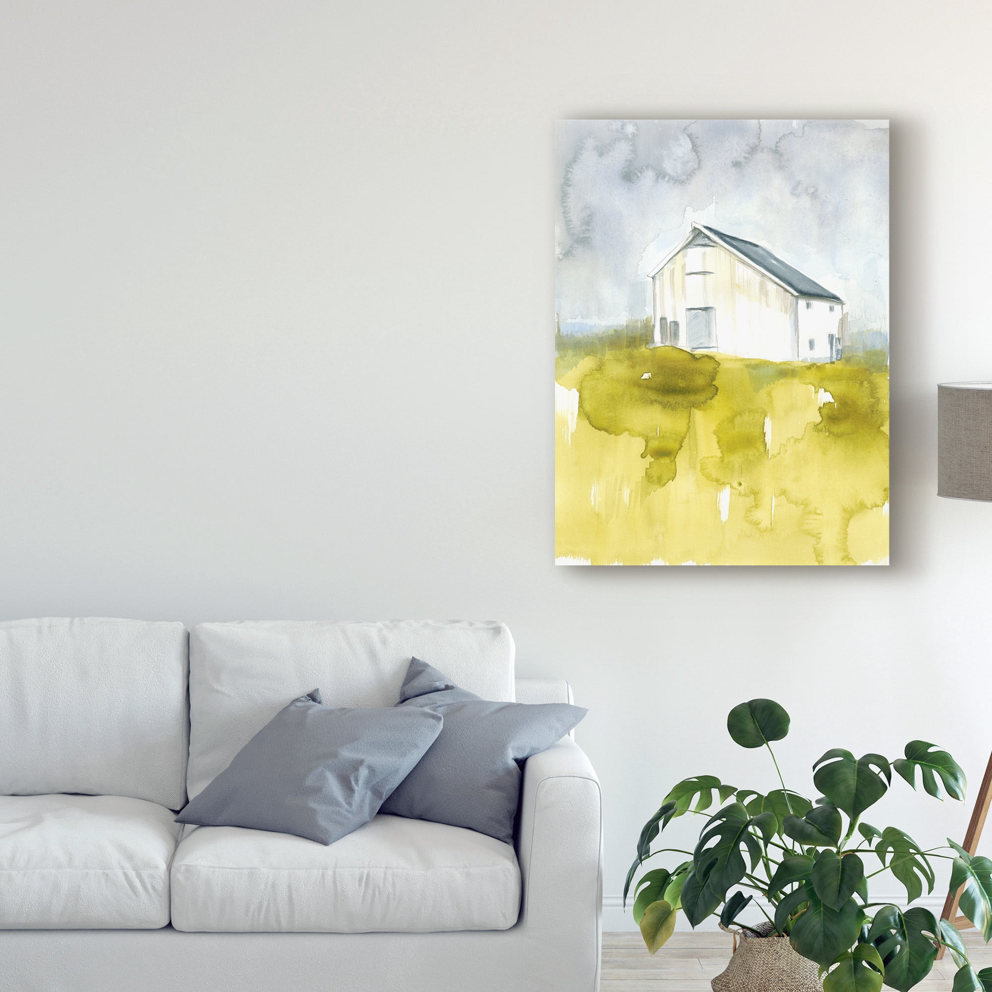 Trademark Fine Art 'White Barn on Citron I' Canvas Art by Jennifer Goldberger
