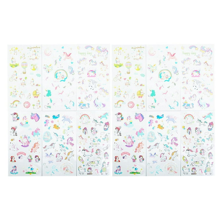 12 Pcs Cartoon Unicorn Stickers DIY Diary Stickers Scrapbooking Stationery  Label for Kids Party (Mixed Pattern) 