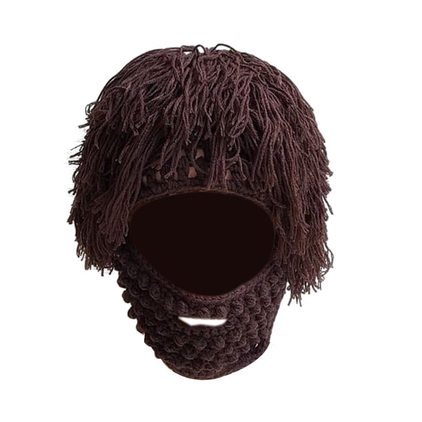 Gorro de punto con barba, pasamontañas informal, accesorio fotográfico para niños, gorro cálido, gorro de punto resistente al viento Marrón