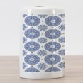 thumbnail image 3 of Vintage Ceramic Toothbrush Holder, French Country Style Floral Circular Pattern Lace Ornamental Snowflake Design Print, Versatile Countertop for Bathroom, 4.5" X 2.7", Blue White, by Ambesonne, 3 of 4