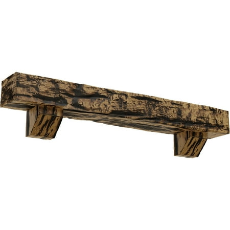 

Ekena Millwork 6 H x 6 D x 48 W Riverwood Faux Wood Fireplace Mantel Kit w/ Ashford Corbels Natural Golden Oak