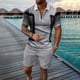 thumbnail image 2 of Conjunto de 2 piezas Cagnkofi para hombre, conjunto informal de verano con camisa y pantalones cortos de manga corta con cremallera, conjunto de chándal para vacaciones casuales en la playa, 2 of 4