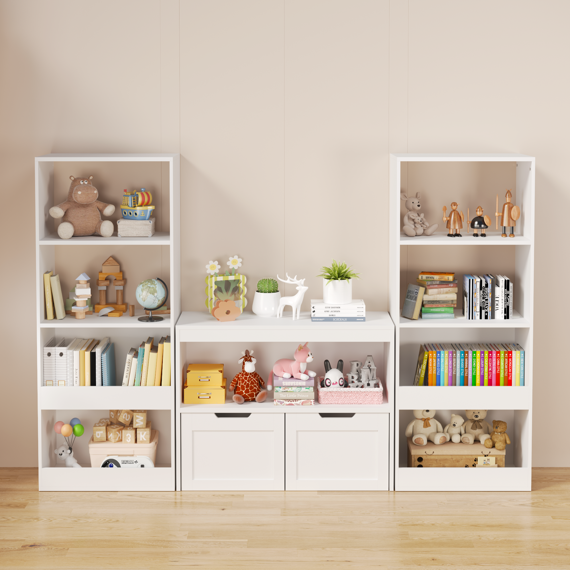 Jopath Kids Bookshelf and Toy Storage with 2 Removable Bins for Bedroom,Playroom,White
