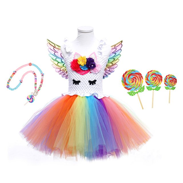 Vestidos de unicornio arcoíris para niños, niñas bebés, vestido de tutú de unicornio, disfraz de fiesta de Halloween, vestido de baile colorido para niños zhangyuxiang unisex