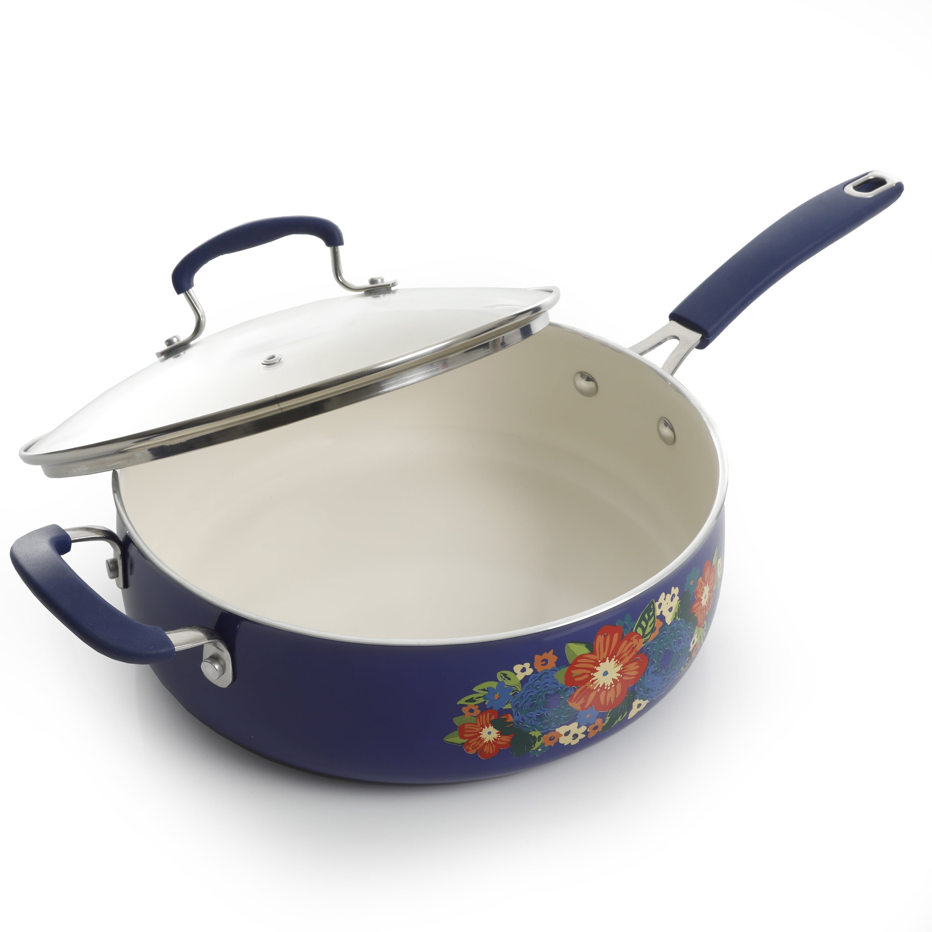 The Pioneer Woman Dazzling Dahlias 5-Quart Aluminum Jumbo Cooker, Cobalt