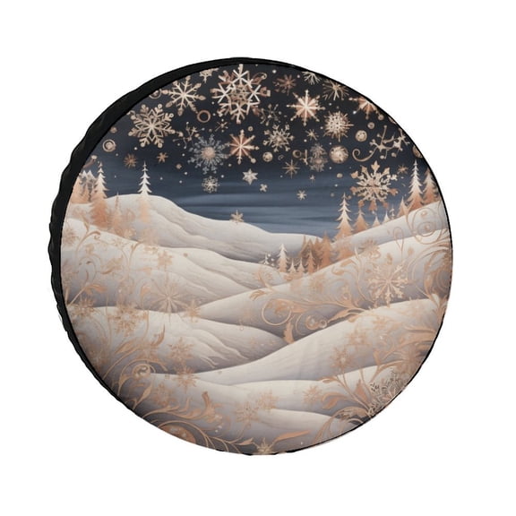 Camping Spare Tire Cover 12inch Rose Gold Snowflakes-2 Wheel Protectors Weatherproof Hello Winter Holiday Universal Fit for Trailers SUV Truck Camper Travel Camper Spare Tire Cover