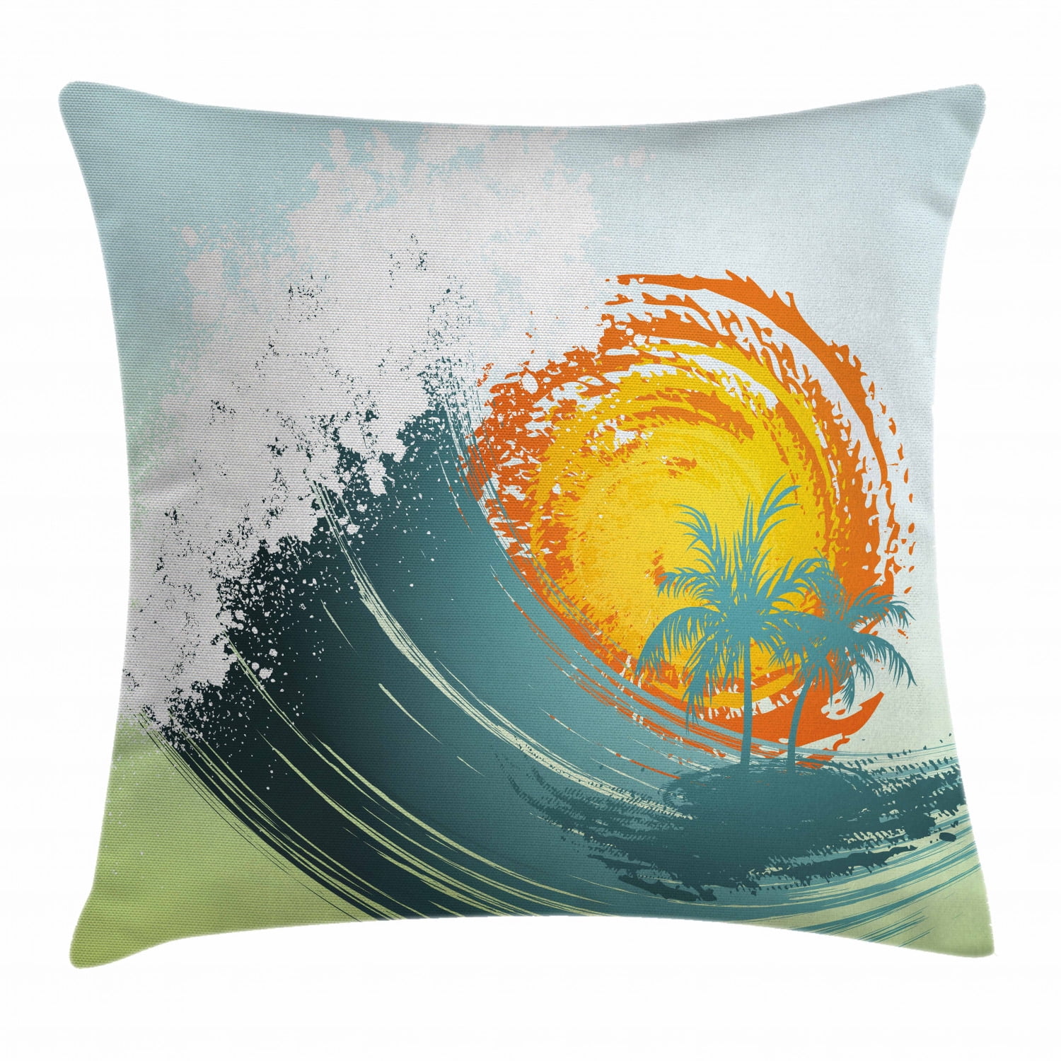 Orange Grey Easternproject Tropical Palm Tree Throw Pillow Cushion Cover Exotic Summer Beach Coconut Palm Leaves Horizon Sunset Decorative Pillow Cases Cotton Linen 12”x20” Pillowslip 