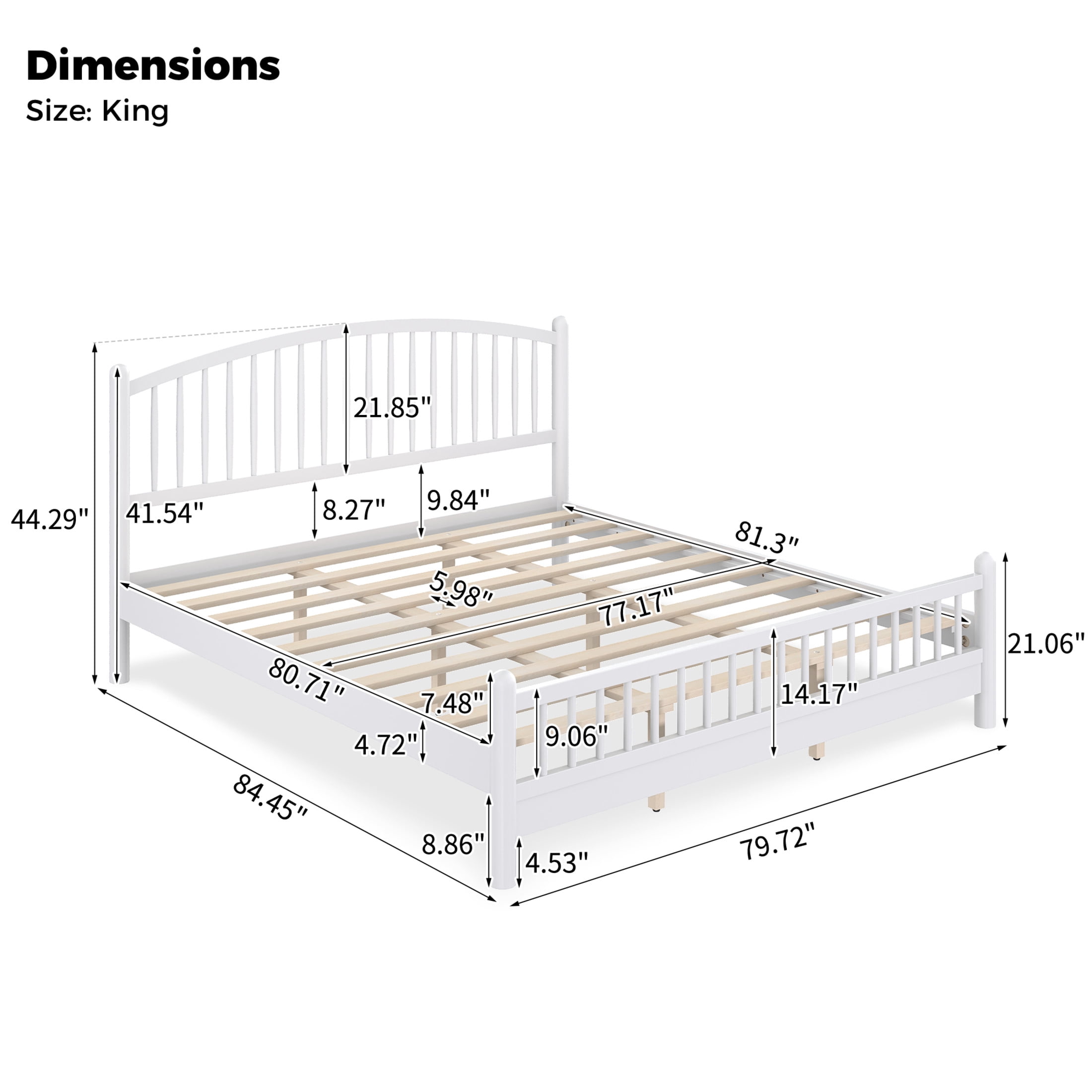 Noble House Alaric King Wood Platform Bed Frame, Arched Spindle Headboard, Noise-Free Foundation, White