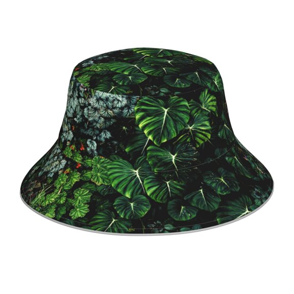 Vsdgher Lush Foliage Green Plant Print Bucket Hat for Men&Women Bucket Hat Reversible Summer Double-Side-Wear Travel Gardening, Beach, Camping, Hiking, Fishing Cap