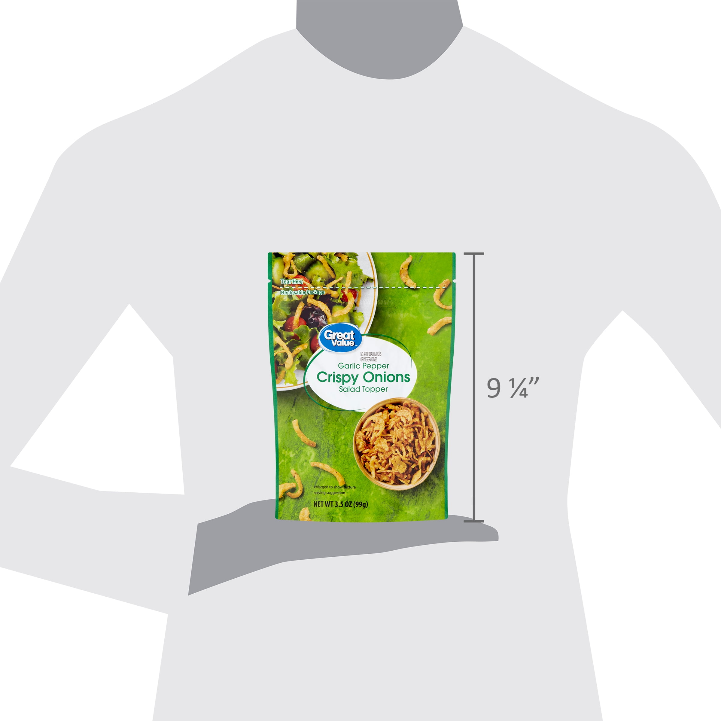 (6 pack) Great Value Garlic Pepper Crispy Onions Salad Topping, 3.5 oz Resealable Bag