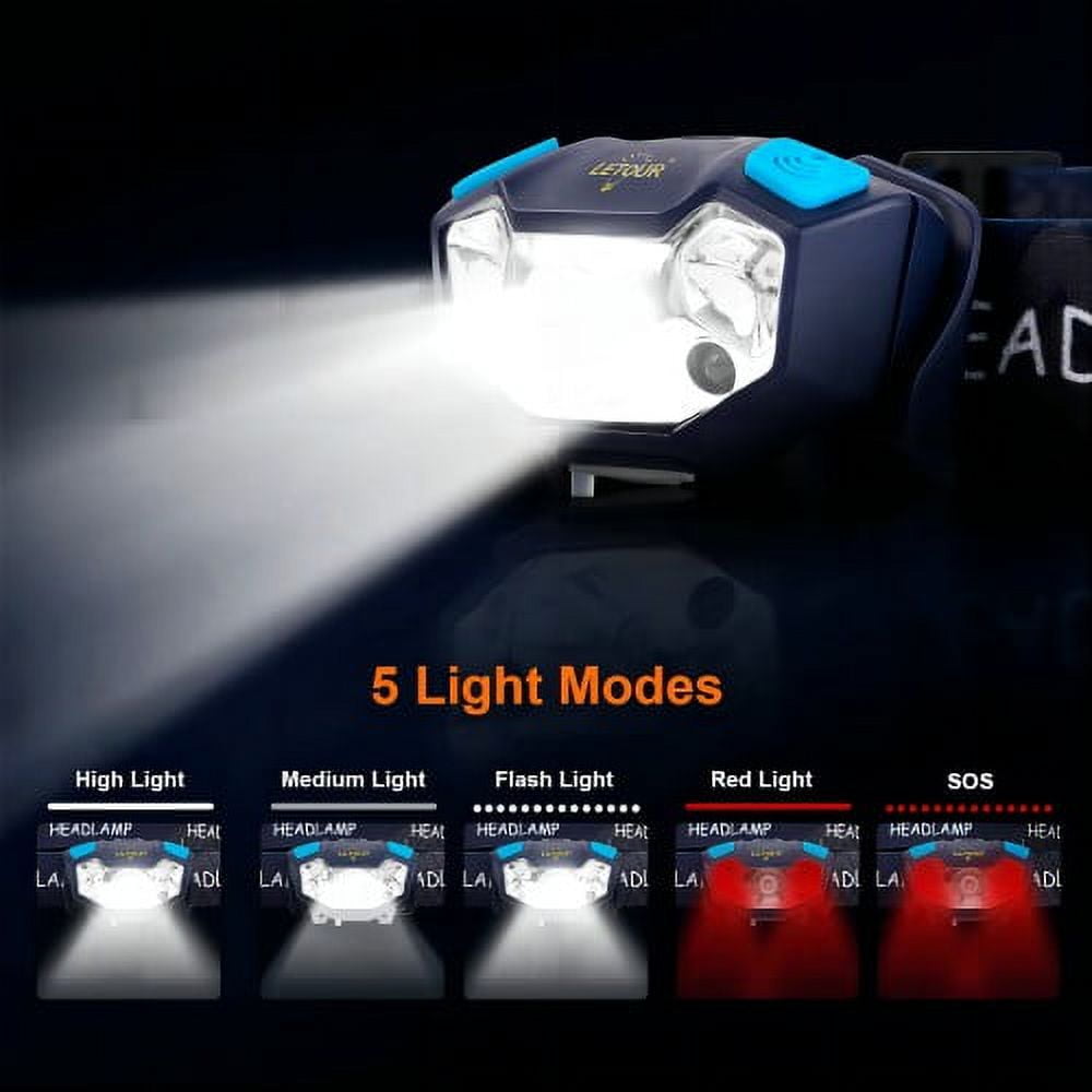 LETOUR 2PCS Lightweight Waterproof 350 Lumen LED Headlamp, Multi-Purpose Outdoor Lighting, Night Life Companion, White And Red Light With 5 Dimming Levels