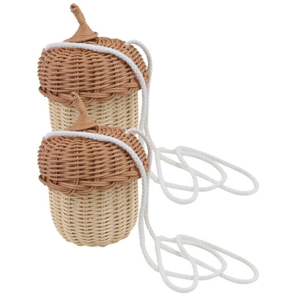 KAKOWELY 2 mini bolsos portátiles para niños, de ratán, con forma de cesta tejida, bandolera.