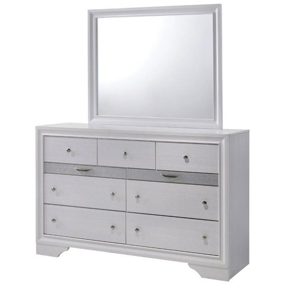 Furniture of America Laren Contemporary 2-Piece Wood Dresser and Mirror in White