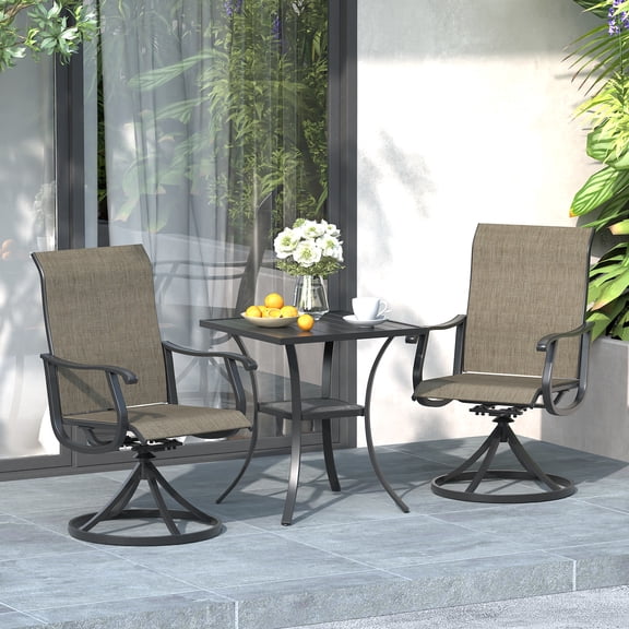 DIFY 3PCS Patio Dining Furniture Set,28" Square Metal Table and 2 Swivel Chairs,Black&Brown