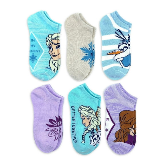 Frozen 2, Girls No-Show Socks, 6-Pack, Sizes S-L